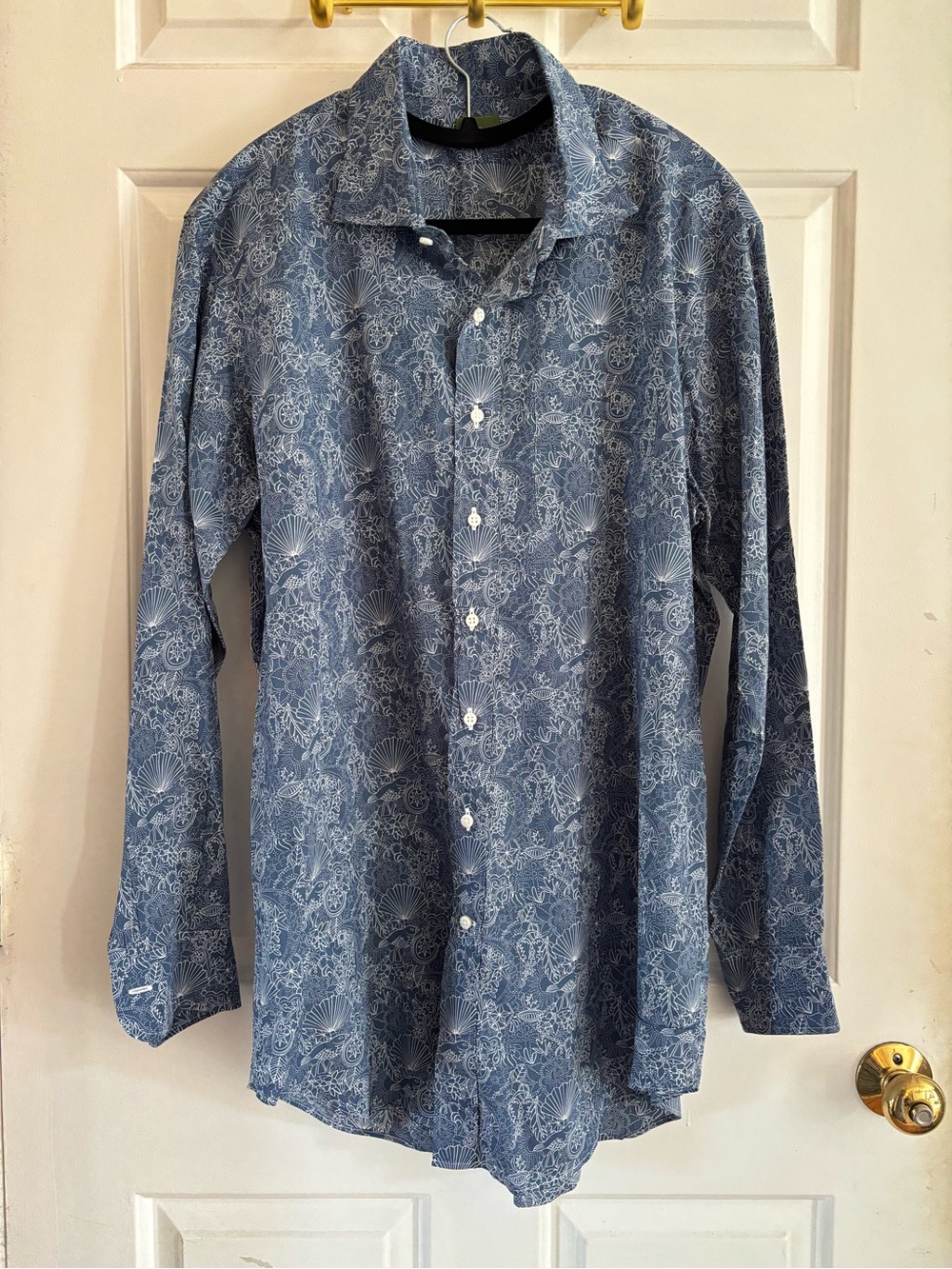 Sid Mashburn Men's Blue Patterned Long-Sleeve Button-Up Shirt